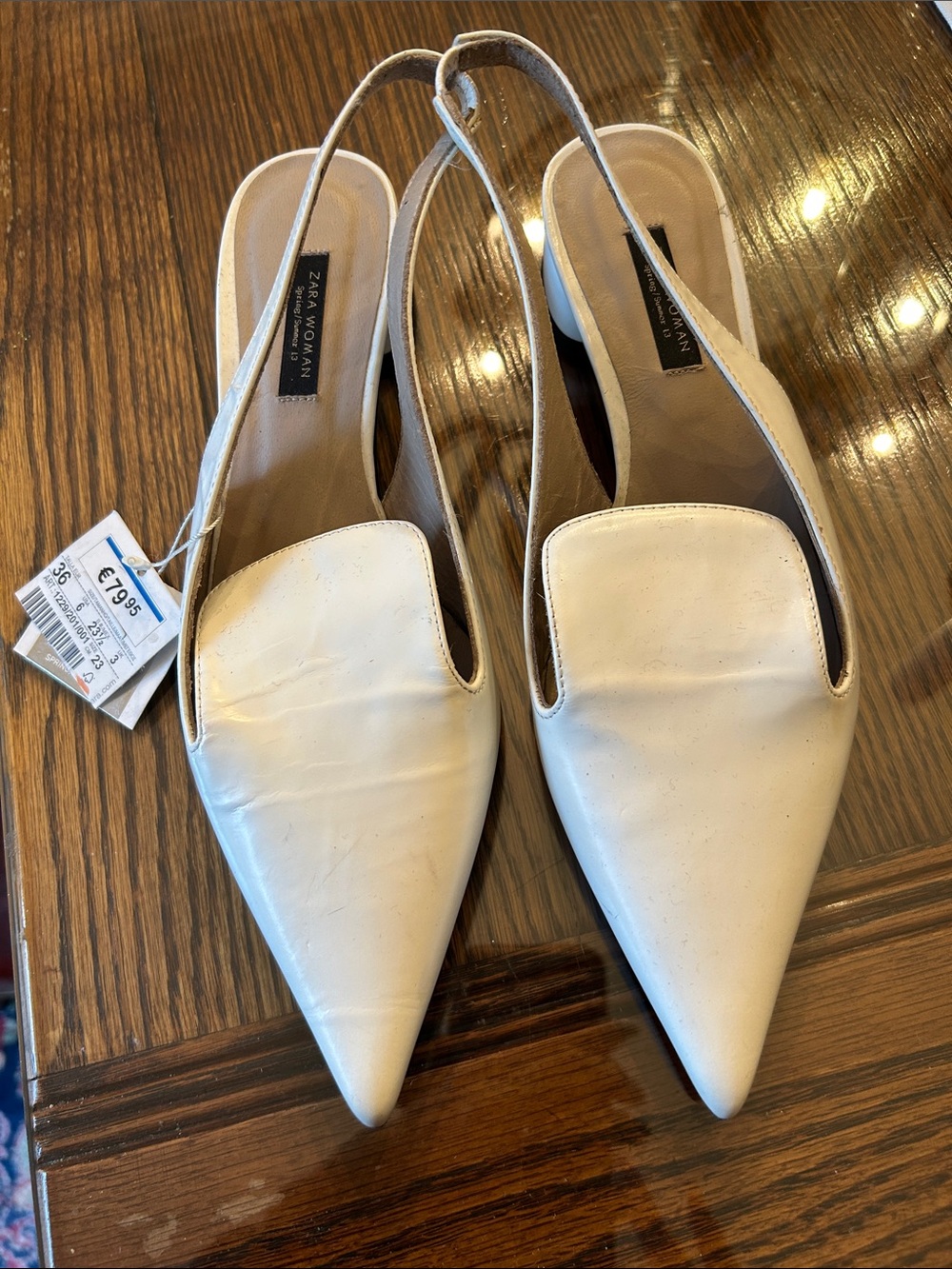 Zara White  Pointed Slingback Mules